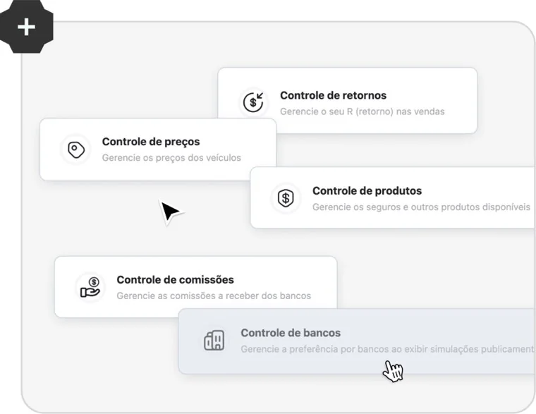 Tela de controle comercial do Credere com regras de retorno, preço, produto, banco e comissão