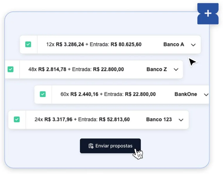 Tela de envio de proposta simultânea para múltiplos bancos
