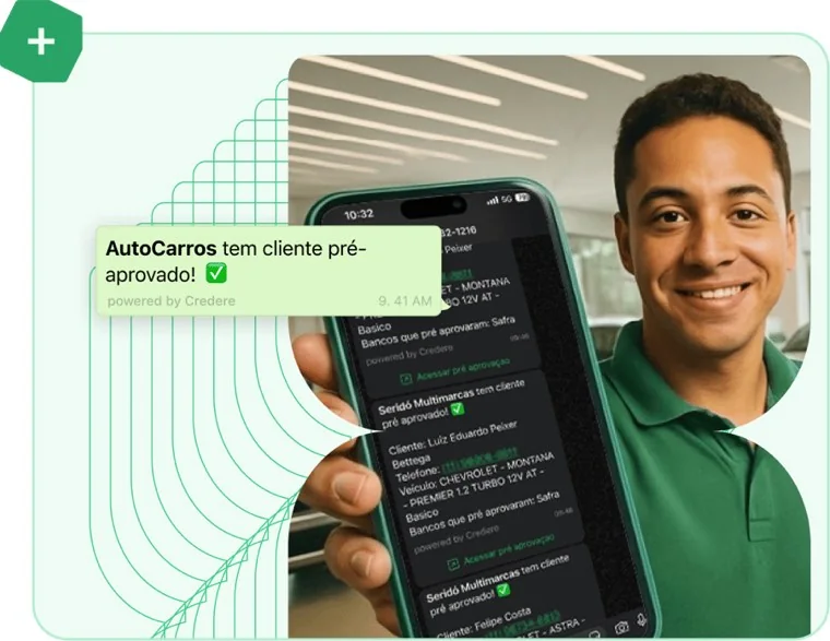 Notificação de lead pré-aprovado chegando no WhatsApp da loja